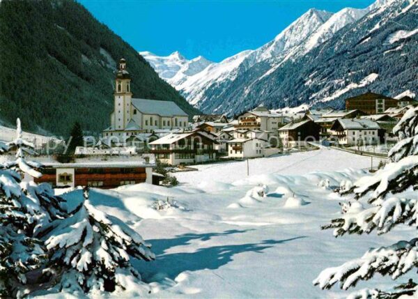 Neustift Stubaital Tirol Ortsansicht mit Kirche Winterpanorama S
