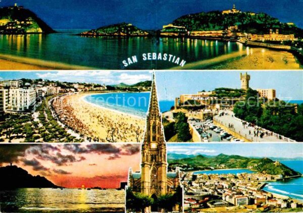 San Sebastian  Pais Vasco ES Bahia de la Concha nocturna Bucht Stran