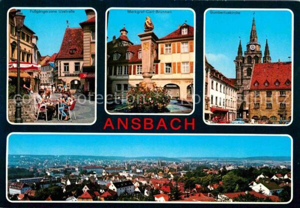 Ansbach Mittelfranken Fussgängerzone Markgraf Carl Brunnen Gu