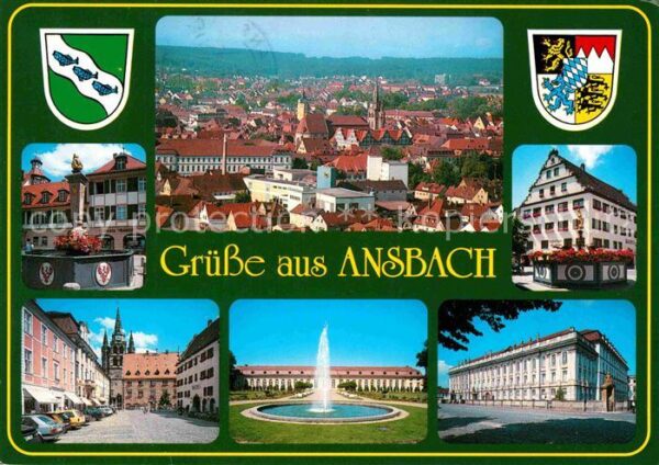 Ansbach Mittelfranken Panorama Brunnen Marktplatz