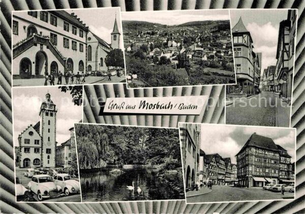 Mosbach Baden Panorama Rathaus Gasse Schwanenteich