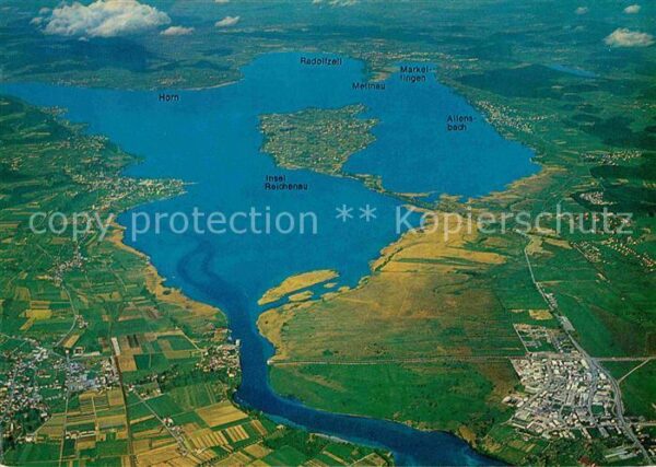 Konstanz Bodensee Fliegeraufnahme mit Insel Reichenau und