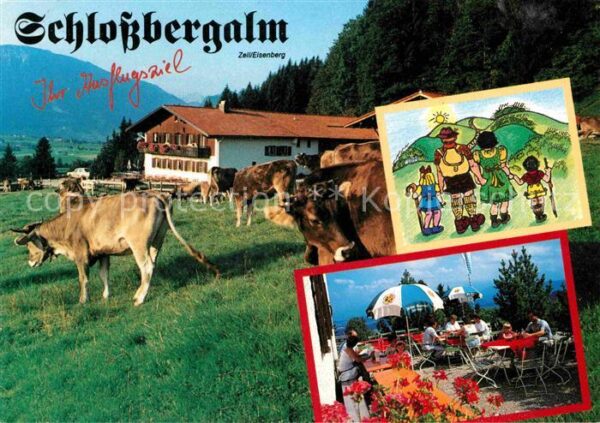 Zell Allgaeu Ausflugsziel Schlossberg Alm Kühe Sonne