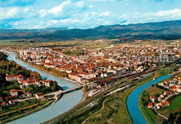 Celje Cilli Fliegeraufnahme Partie am Fluss