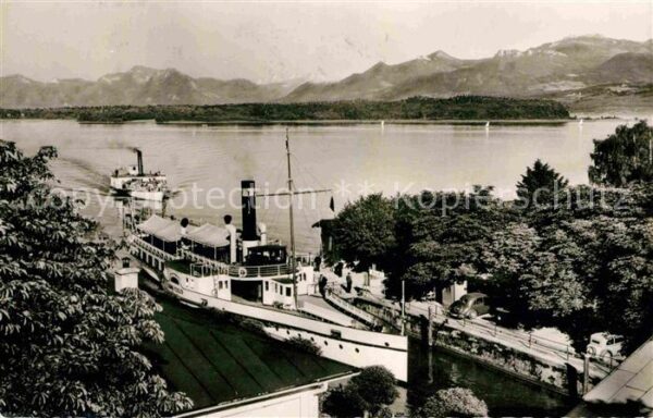 Dampfer Seitenrad Prien Stock Hafen