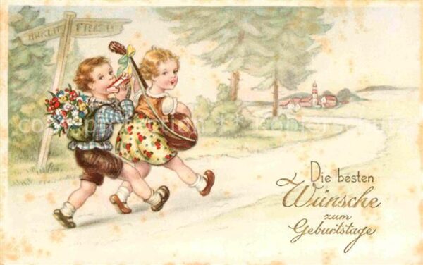 Geburtstag Kinder Blumen Mundharmonika Mandoline
