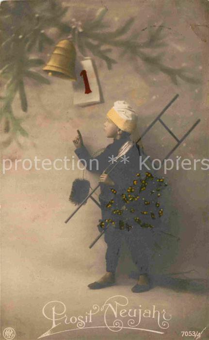 Foto NPG Nr. 7053/4 Neujahr Schornsteinfeger Kind Gl
