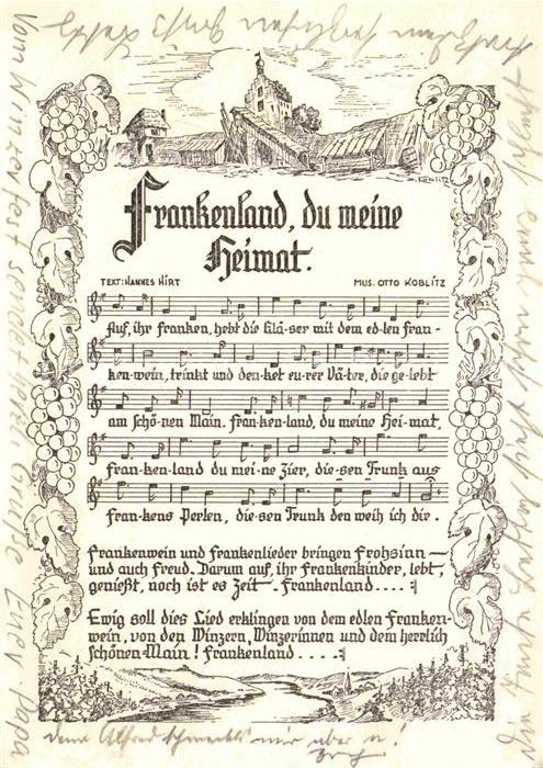 Liederkarte Frankenland du meine Heimat