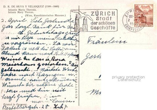 Kuenstlerkarte D.R. de Silva y Velasquez Infantin Mari – Bild 2