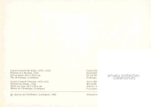 Kuenstlerkarte Alte Kuenstler Lucas Cranach the Elder Portrait of a W – Bild 2