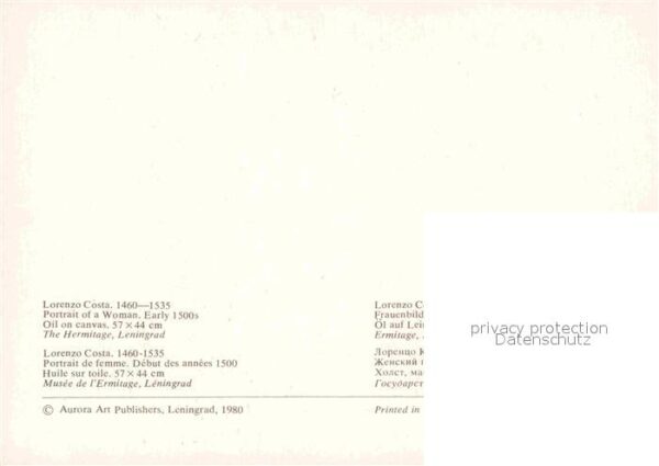 Kuenstlerkarte Alte Kuenstler Lorenzo Costa Portrait of am Woman – Bild 2