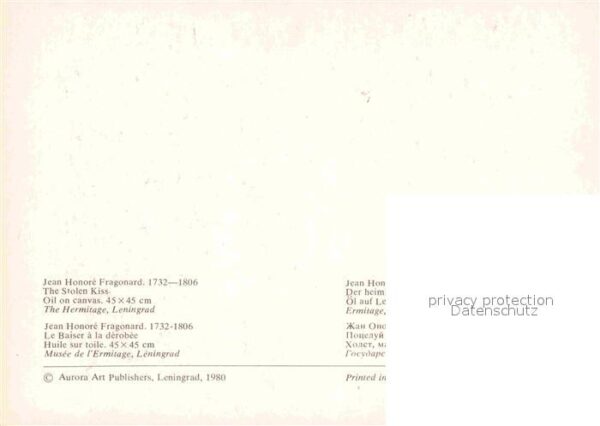 Kuenstlerkarte Alte Kuenstler Jean Honore Fragonard The Stolen Kiss – Bild 2