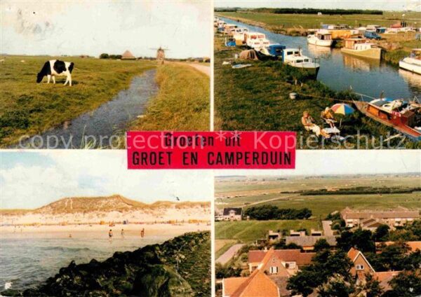 Camperduin Viehweide Kanal Boote Küste Strand
