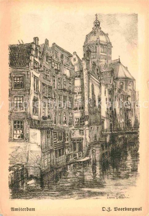 Amsterdam Niederlande Voorburgwal Häuserpartie am Kanal Künst