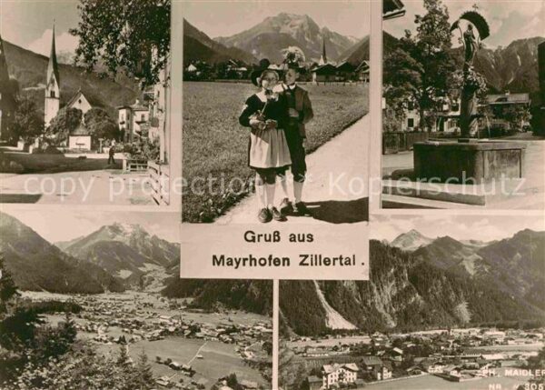 Mayrhofen Zillertal Ortspartie an der Kirche Brunnen Kinder
