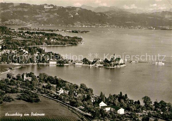 Wasserburg Bodensee mit Pfänder Alpenpanorama Fliegeraufnah