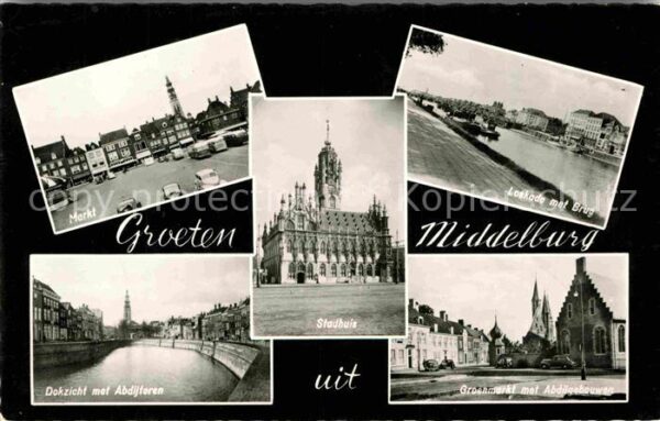 Middelburg Zeeland Markt Dokzicht met Abdijtoren Stadhuis