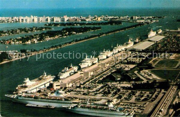Miami Florida Dodge Island Seaport Biscayne Bay aeria