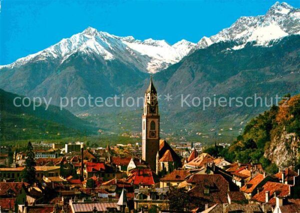 Meran Merano Ortsansicht Kurstadt mit Kirche Blick g