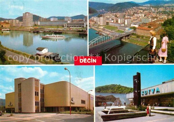 Decin Boehmen Ansichten mit Blick auf Elbe Gebäude Br