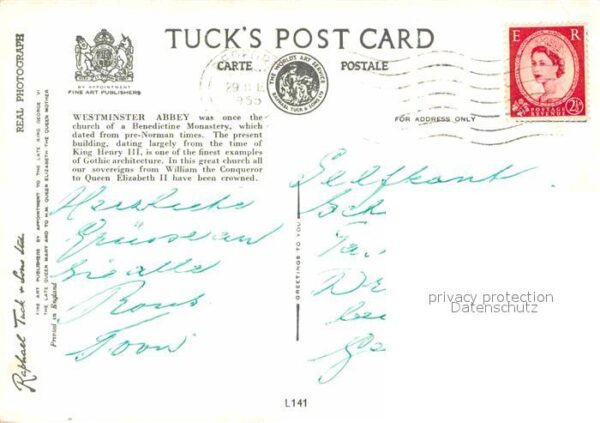 Westminster London Westminster Abbey Tuchs Post Card – Bild 2