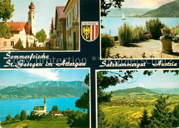 St Georgen Attergau Ortsansicht mit Kirche See Alpenpanoram