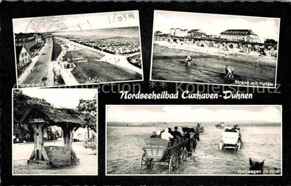 Cuxhaven Nordseebad Strand mit Hotels Wattwagen im Priel St