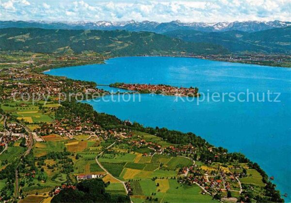 Lindau Bodensee Fliegeraufnahme mit Bregenzer Bucht