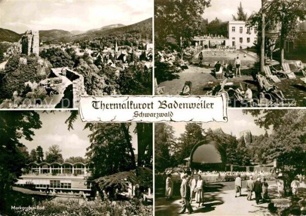 Badenweiler Blick von Burgruine Thermal-Schwimmbad
