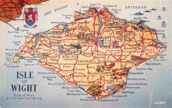 Isle of Wight UK Map Landkarte Valentines Postcard