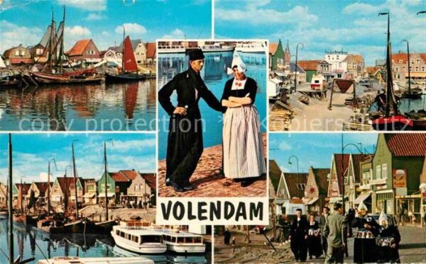 Volendam Partie am Hafen Fischerboote Trachten