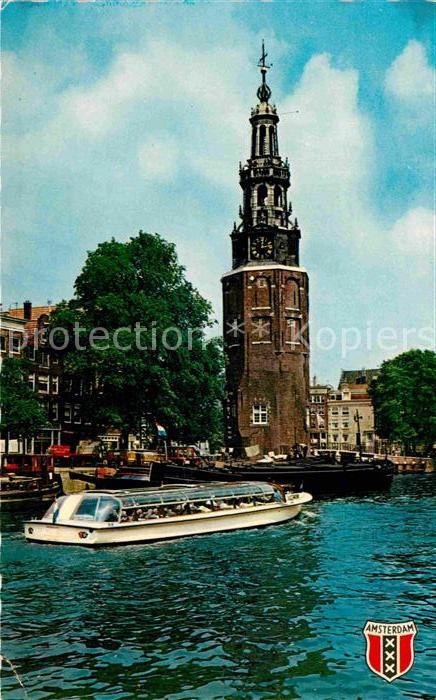Amsterdam Niederlande Montelbaantoren Turm Ausflugsboot