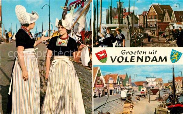 Volendam Kai am Hafen Fischerboote Trachten