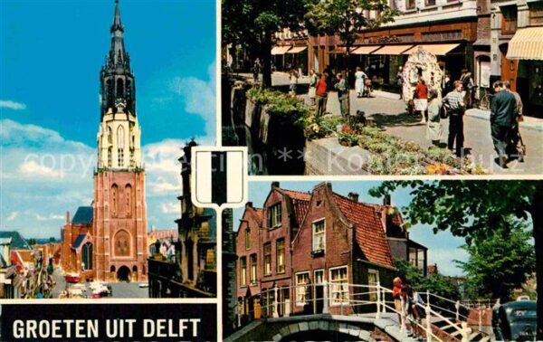 Delft Kirche Innenstadt Fussgängerzone Brücke