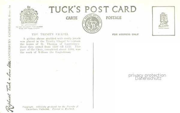 St Thomas Canterbury Trinity Chapel Choir Tucks Postcard – Bild 2
