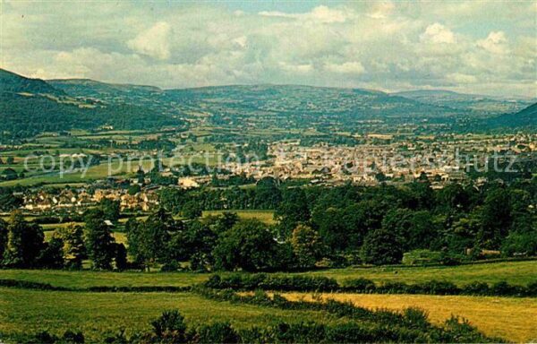 Abergavenny UK Panorama Usk Valley Blorenge Mountains