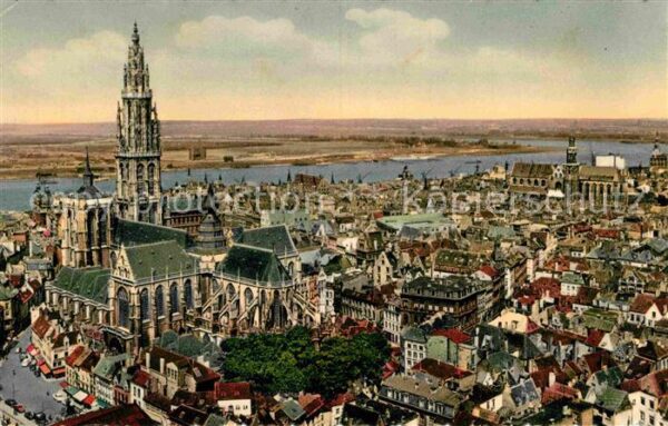 Antwerpen Anvers Algemeen zicht met de Hoofdkerk Panoram