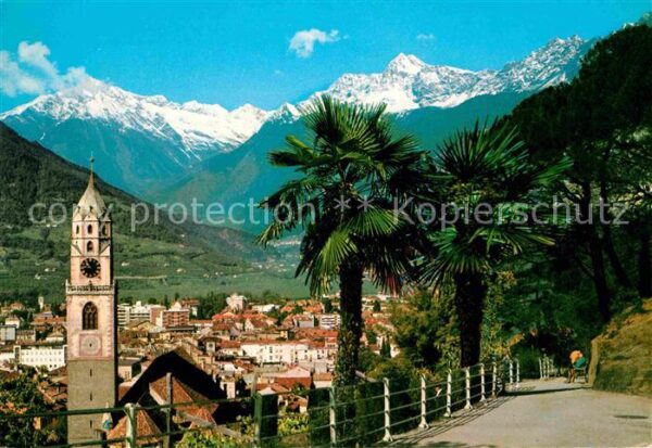 Meran Merano Panorama Kurstadt mit Texelgruppe Kirch