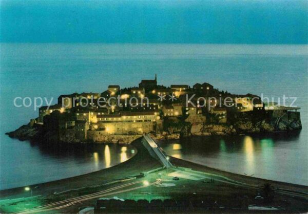Sveti Stefan Altstadt Nachtaufnahme