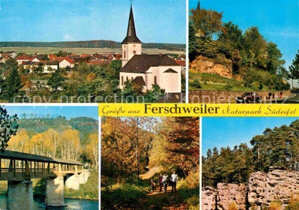 Ferschweiler Ortsansicht mit Kirche Brücke Waldparti