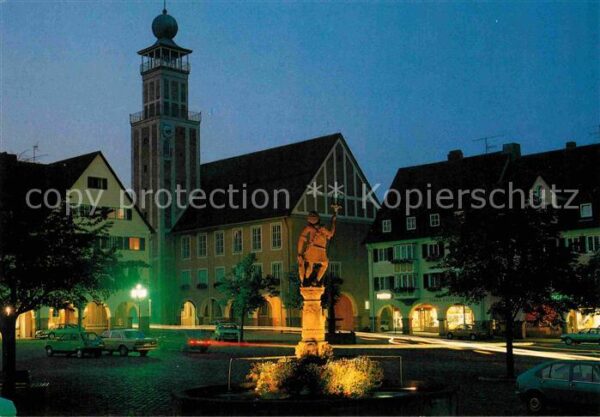 Freudenstadt Marktplatz bei Nacht Neptunbrunnen Heil