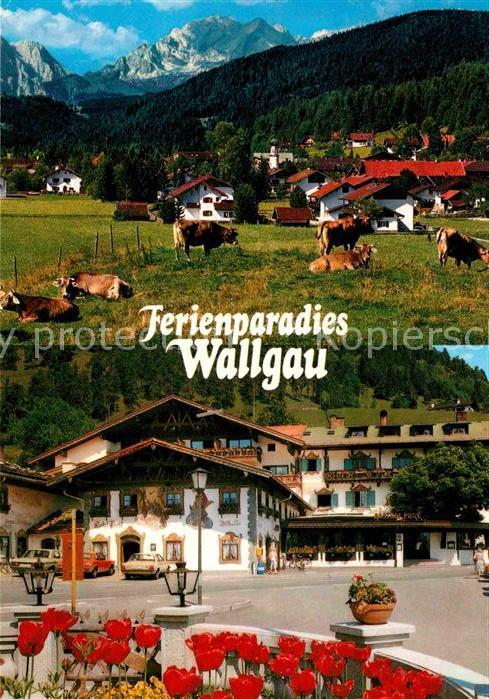 Wallgau Ortsansicht Panorama Lüftlmalerei Hotel