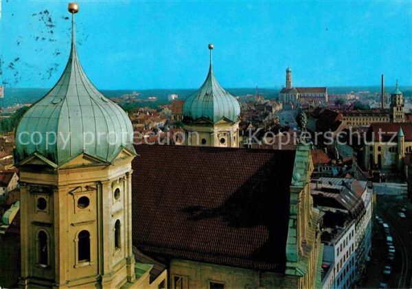 Augsburg Blick vom Perlachturm auf Rathaus und S
