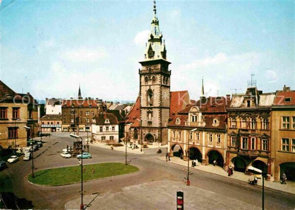 Chomutov Ortspartie mit Kirche