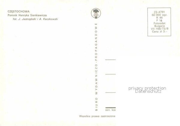 Czestochowa Schlesien Pomnik Sienkiewicza – Bild 2