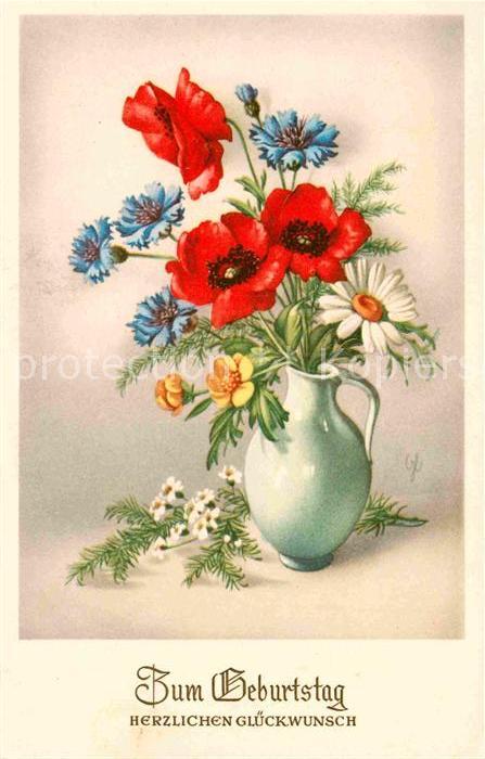 Geburtstag Glückwunsch Bluemn Mohnblume Margerite