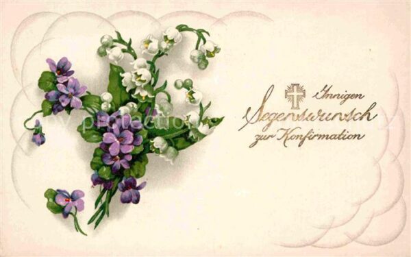 Konfirmation Glückwunsch Maiglöckchen Veilchen Litho
