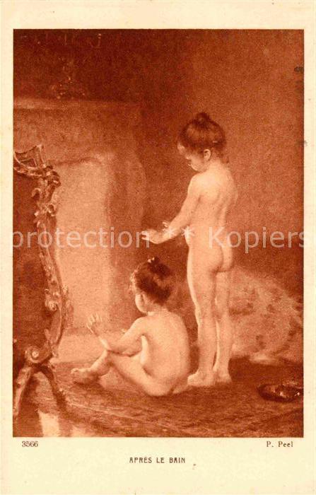 Kuenstlerkarte P. Peel Apres le Bain Nr. 3566 Kinder K