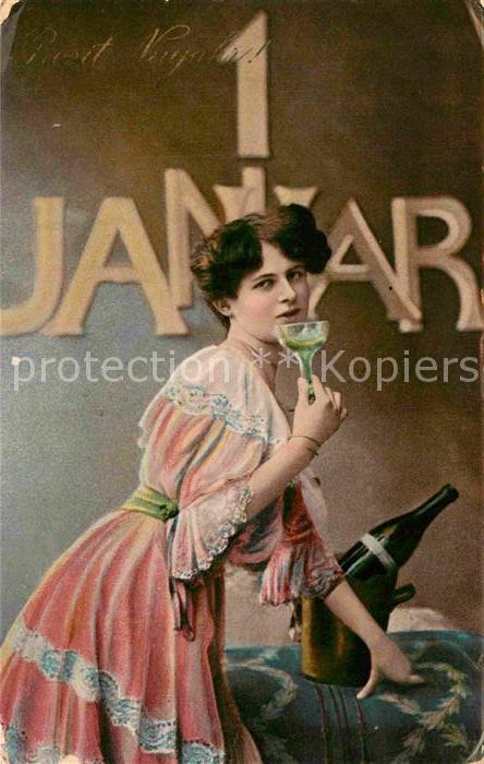 Neujahr Frau Sekt 1. Januar