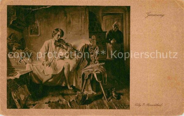 Kuenstlerkarte Toby E. Rosenthal Genesung Geige